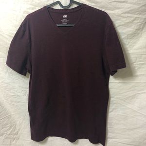 Burgundy Short Sleeve V neck Shirt